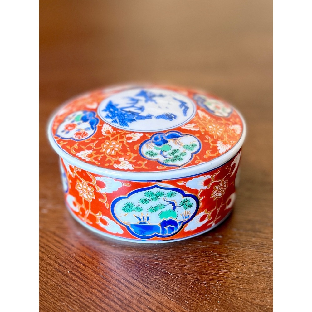 Vintage Takahashi San Francisco Porcelain Lidded Trinket Box Imari Japan Red